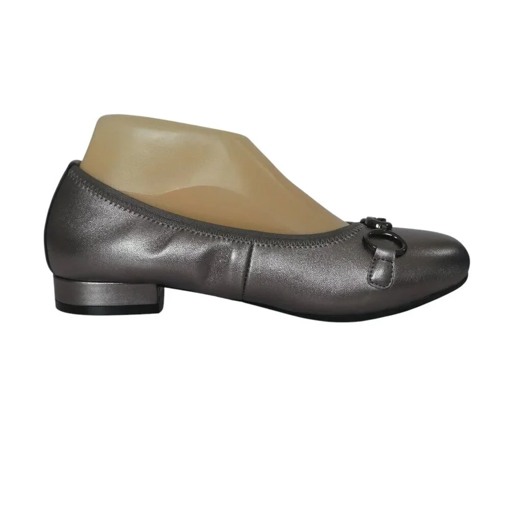 David Tate Omega Metallic Pewter Silver Leather Ballet Flats Womens 7.5WW